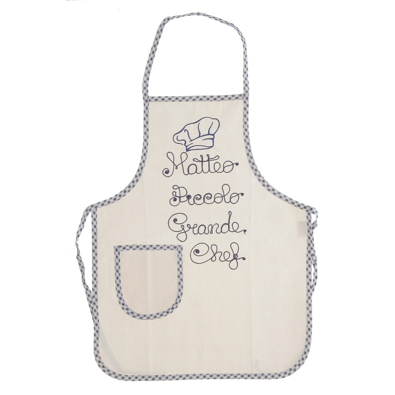 Personalized Children's Apron with Name and Phrase Embroidered Hat Blue