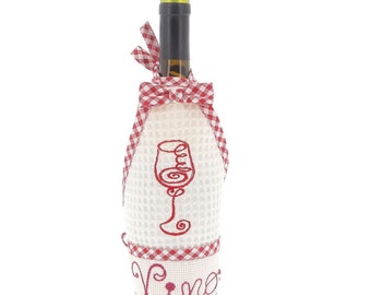 Personalized Bottle Cover Embroidered in Cotton Various Colors Sparkling Wine Water Best Wishes Gift Idea