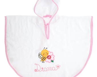 Bathrobe Poncho Personalized Bathroom with Embroidered Name and Animal Designs