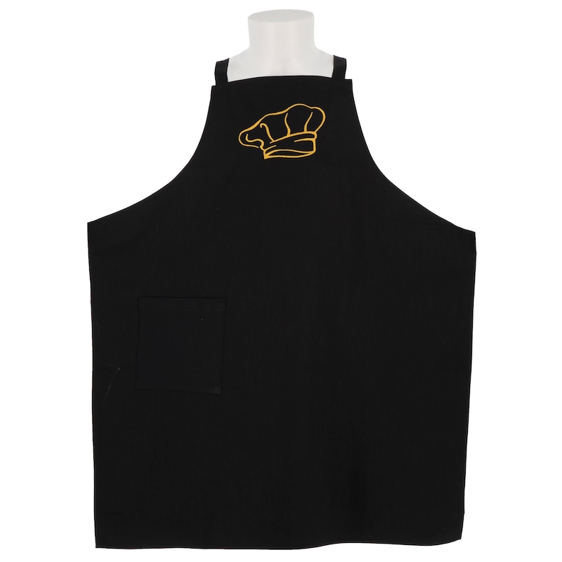 Grembiule Cucina Chef Personalizzato con Nome e Frase Ricamo Artigianale Cappello Idea Regalo 100% Cotone Made in Italy Nero Cappello Giallo