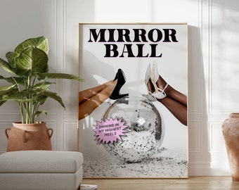 Taylor Mirrorball Poster Disco Ball Print Preppy Wall Art Digital Download Music Song Illustration Female Heels Swiftie Gift Dorm Room Decor