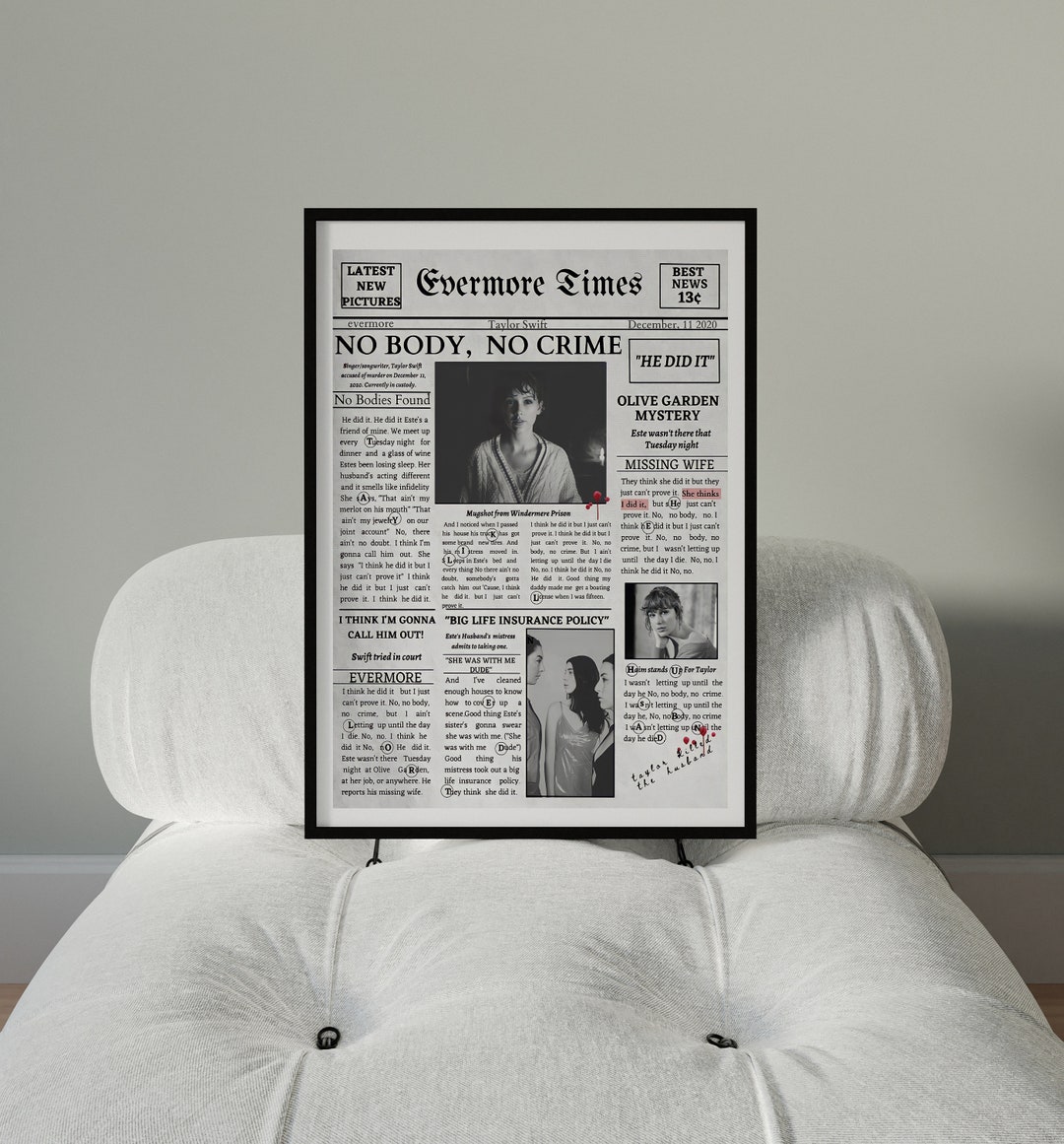 Evermore Times Taylor Swift Poster Retro Newspaper Wall Art Etsy