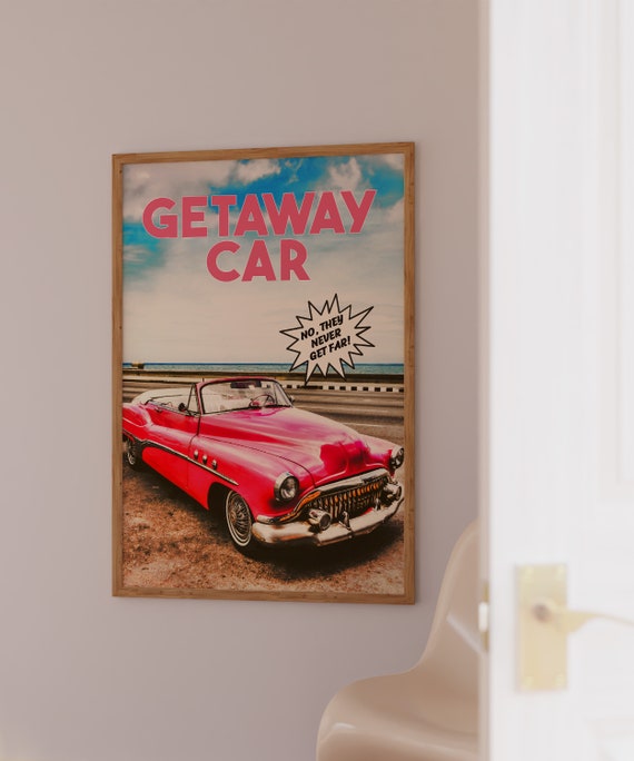 Taylor Getaway Car Digital Print Retro Aesthetic Red Girly 