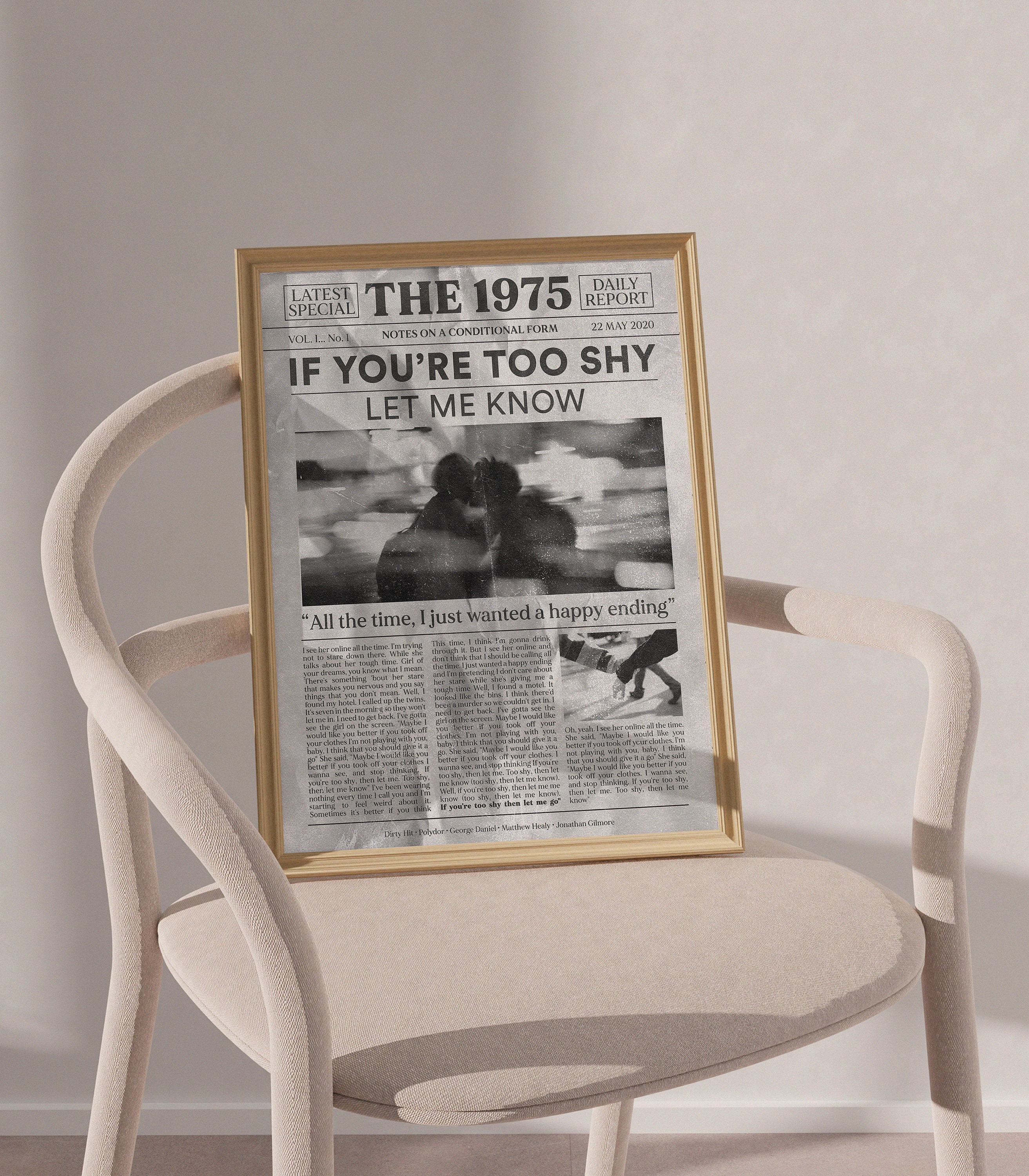 The 1975 Retro Newspaper Poster, If You Are Too Shy Song Lyrics Poster