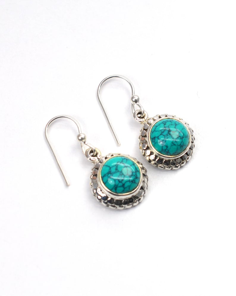 Blue Turquoise 925 Sterling Silver Gemstone Jewellery Hook Earring