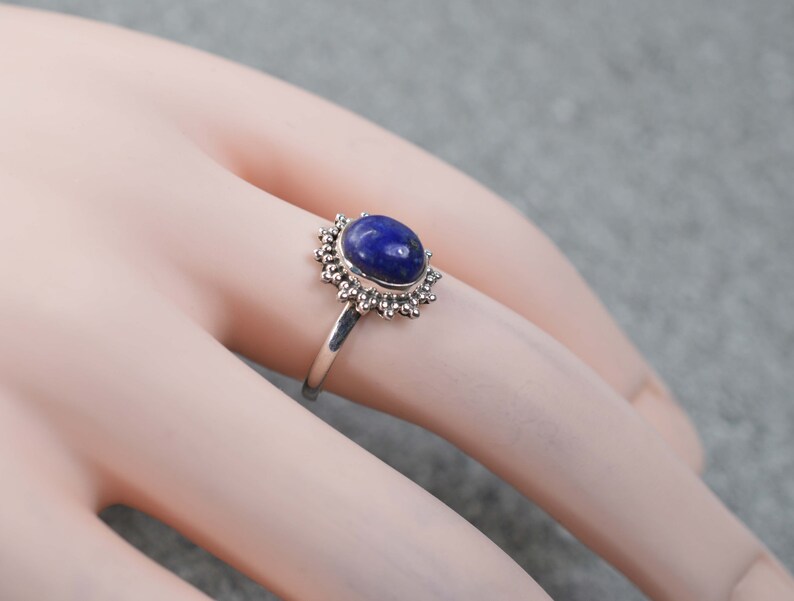 Blue Lapis Lazuli 925 Solid Sterling Silver Oval Shape Ring ~ Gift Rings