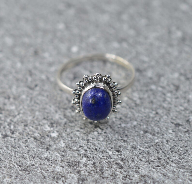 Blue Lapis Lazuli 925 Solid Sterling Silver Oval Shape Ring ~ Gift Rings
