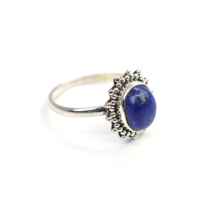 Blue Lapis Lazuli 925 Solid Sterling Silver Oval Shape Ring ~ Gift Rings