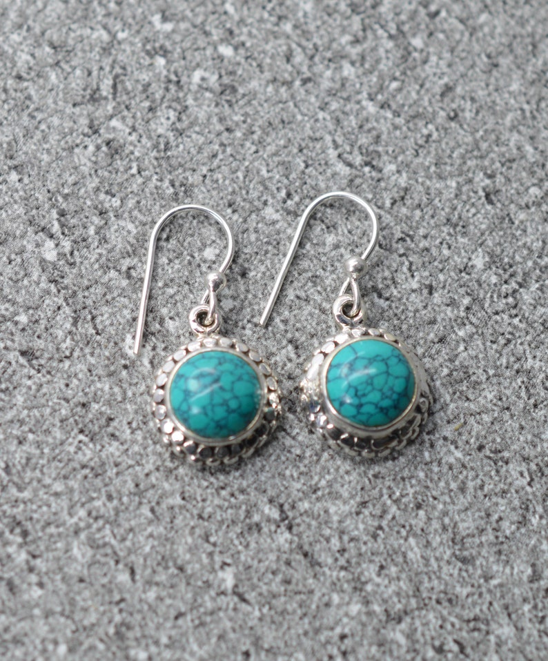 Blue Turquoise 925 Sterling Silver Gemstone Jewellery Hook Earring