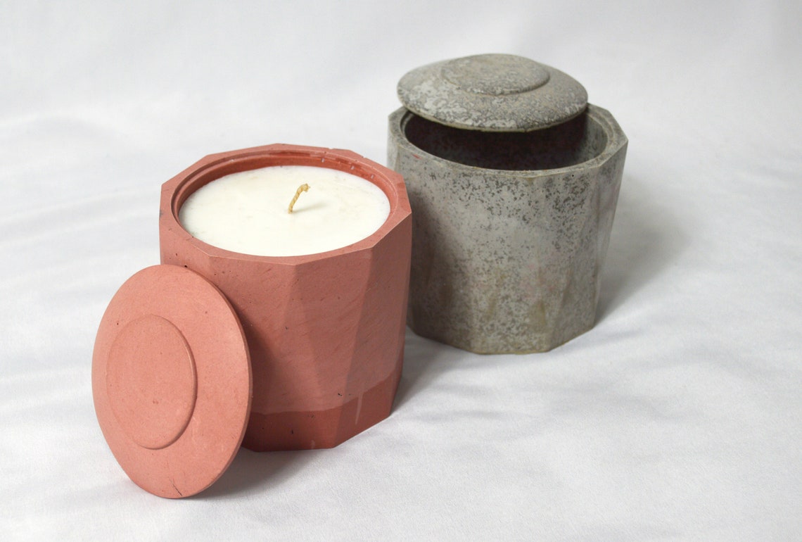 Candle Vessel Jar Mould/mold With Lid Concrete Cement Molds Etsy