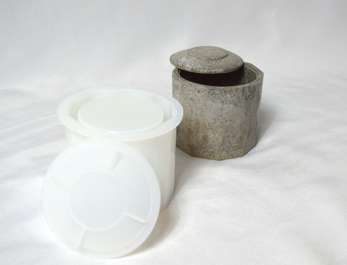 Candle Vessel Jar Mould/mold With Lid Concrete Cement Molds Etsy