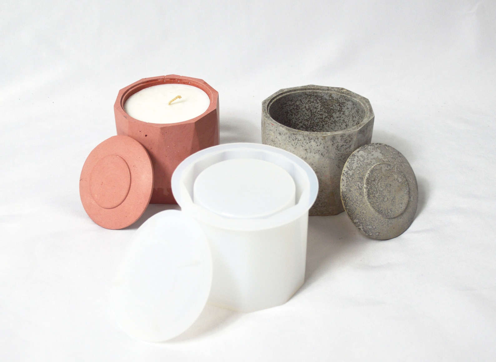 Candle Vessel Jar Mould/mold With Lid Concrete Cement Molds Etsy