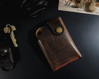 The Trekker- Horween leather card wallet with snap