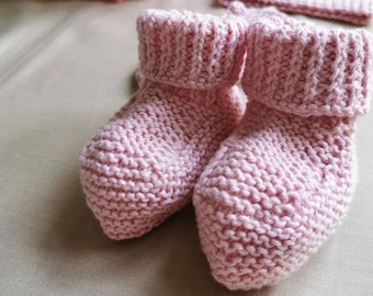 Chaussons rose bébé/chaussons/Chaussons coton/Handmade /Baby knit/tricot bébé/ Tricot /Tricot rose