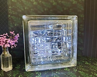 Vintage Glass Block Lamp | LED Ambient Night Light | Wavy Glass Brick Light | Moody Room Decor | Unique Bedroom Lighting