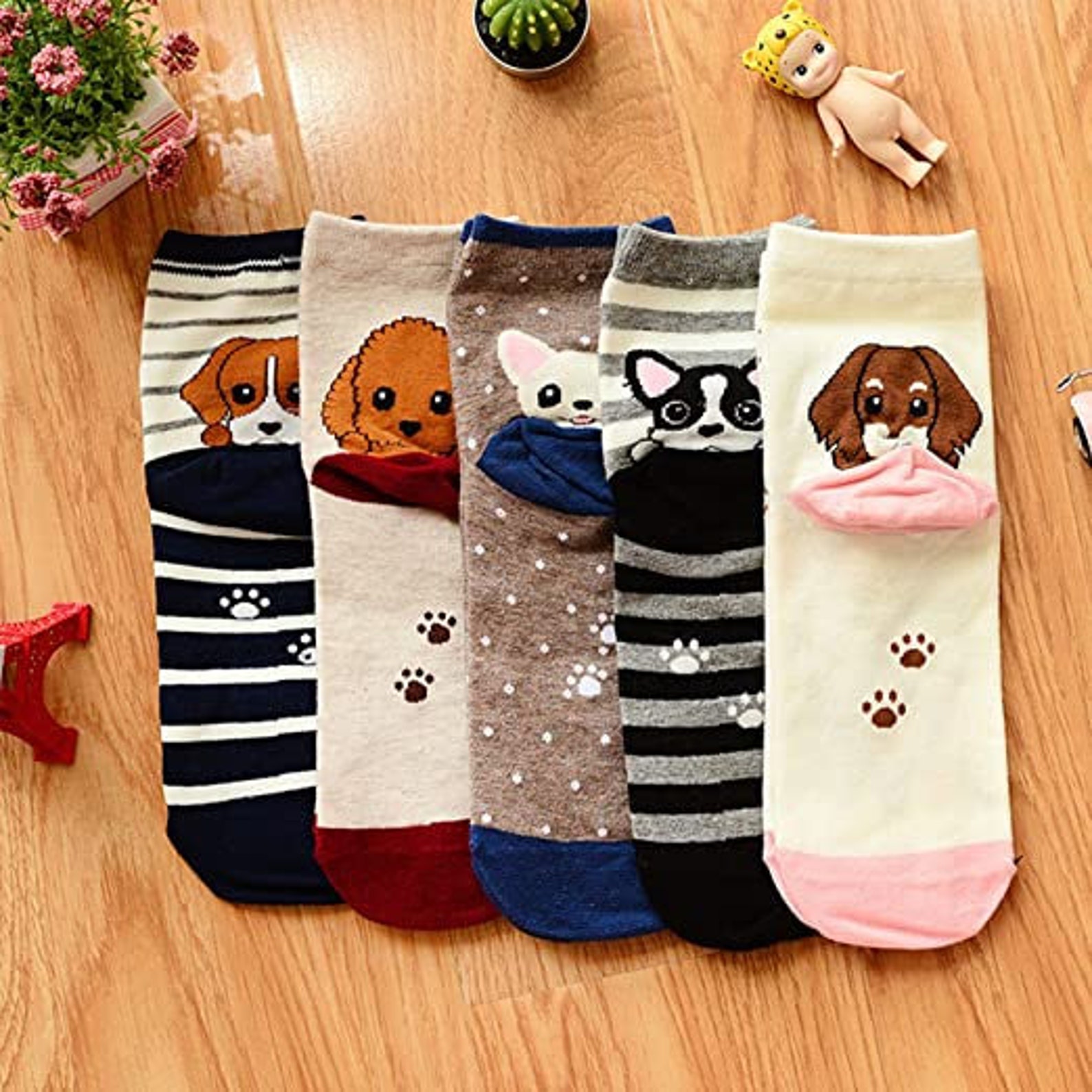 5 Pairs Womens Cute Animal Socks Dog Cat Fun Cotton Casual Etsy
