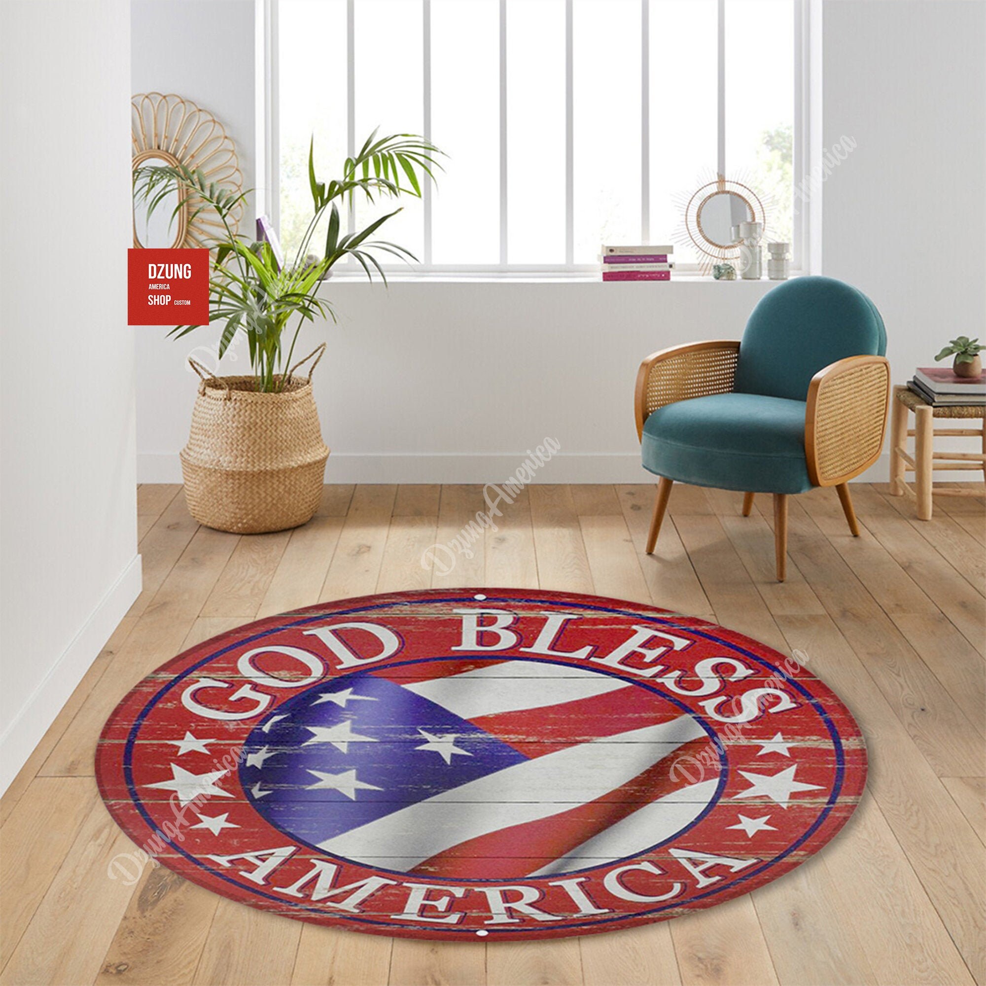 GOD BLESS AMERICA Rug July 4th Rug 4th of July Rug Round Etsy