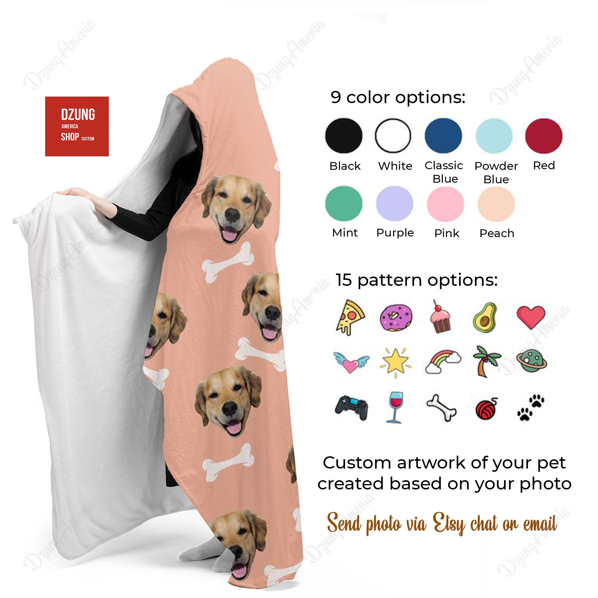 CUSTOM HOODED BLANKET Your Pet's Photo Custom Pet Etsy