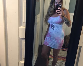Tie dye Pink And Blue Spready  Mini summer Dress