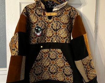 Sudadera con capucha acolchada de felpa dorada y agradecida