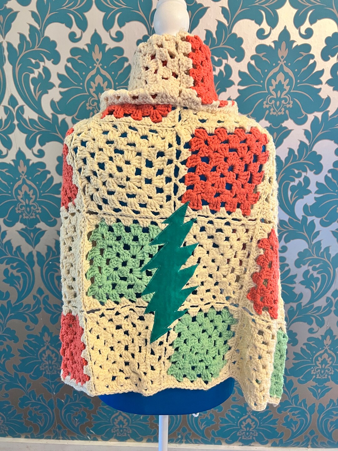 Grateful Upcycled Crochet Blanket GD Corduroy Bolt Appliqué Etsy