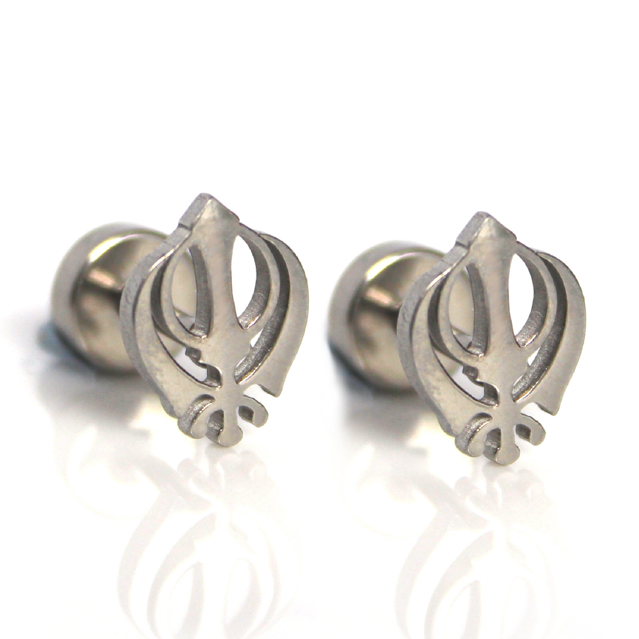 Orecchini Uomo/Donna Simbolo Sikh Khanda - Gioielli In Acciaio Inox Oro/Argento, Regalo Religioso Per Diwali - 4