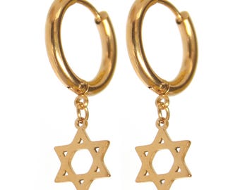 Jewish Star of David Hoop Earrings - Classic Gold Design