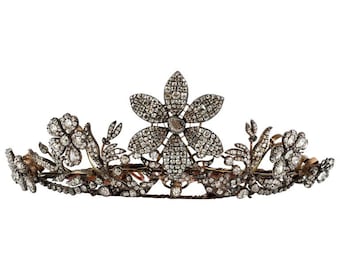 Handmade Antique Silver Rose Cut Diamond Floral Tiara Made In India