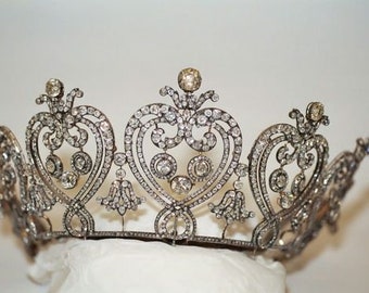 18th Century Victorian Inspired Handmade Tiara Natural Rose Cut Diamond Bridal Tiara, Wedding Gift 925 Sterling Silver