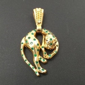 Handmade Emerald Panther Pendant 18kt Gold Plated