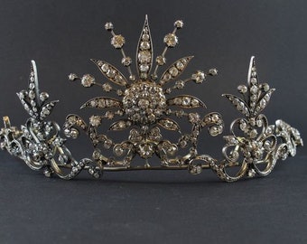 Tiara nupcial victoriana de plata de ley 925 con diamantes de talla rosa natural Tiara real