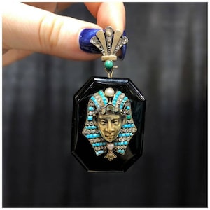 Egyptian Stone Engraved Onyx Pendant Handmade