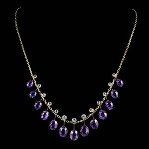 Victorian Inspired Natural Amethyst Necklace 18kt Gold plated