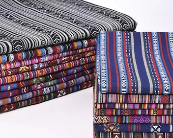 Tissu népalais, style népalais, jacquard coloré à rayures, galerie en coton, tissu bohème, tissu ethnique, mètre carré