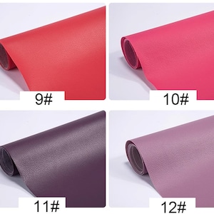 May include: Four samples of faux leather in different colors: red, pink, purple, and light purple. Each sample is rolled up and labeled with a number: 9#, 10#, 11#, and 12#.