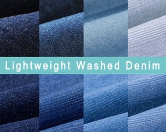 Lichtgewicht denimstof, gewassen denimstof, 100% katoenen denimstof, naaistof, kledingstof, jeansstof, per halve meter