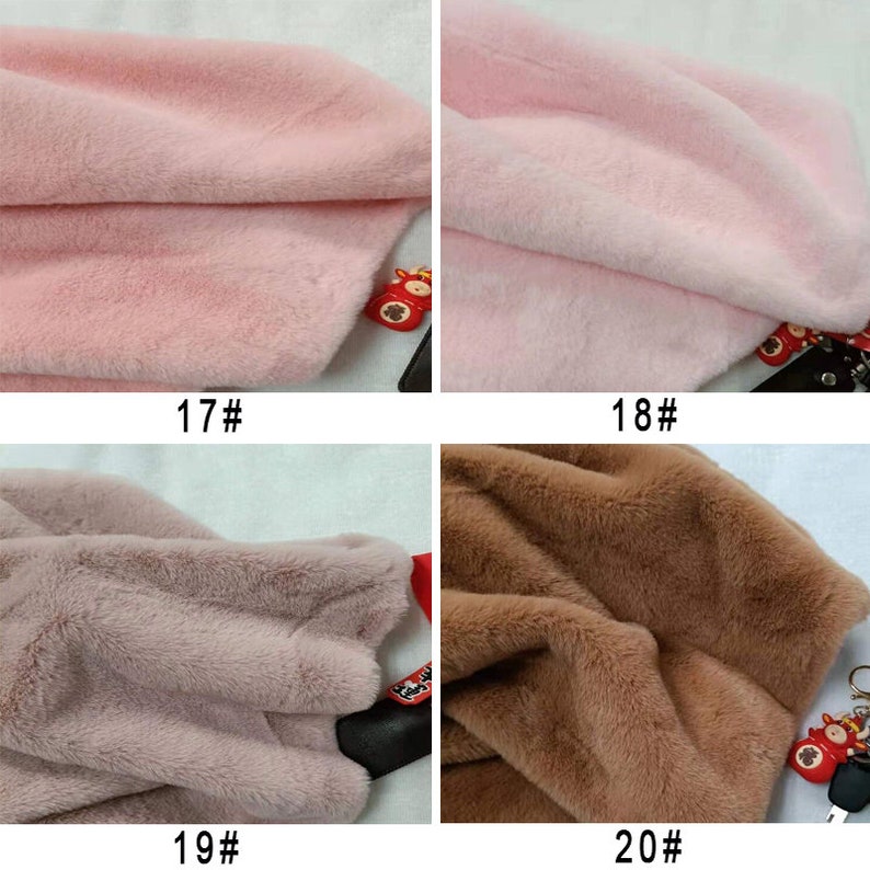 May include: Four fabric swatches, two pink and two brown, showing the texture of the fabric. The swatches are labeled with numbers 17, 18, 19, and 20.