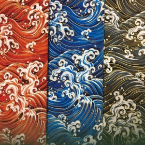 Japanese Fabric, Kimono Wave Fabric, Bronzing Cotton Fabric, Printed Fabric, Sewing Fabric, Quilting Fabric, By The Half Yard
