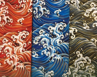 Japanese Fabric, Kimono Wave Fabric, Bronzing Cotton Fabric, Printed Fabric, Sewing Fabric, Quilting Fabric, By The Half Yard