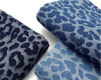 Leopard Print Denim Fabric, Washed Denim Fabric, Cotton Denim, Blue Denim Fabric, Jacquard Denim Fabric,  Jeans Fabric, By The Half Yard