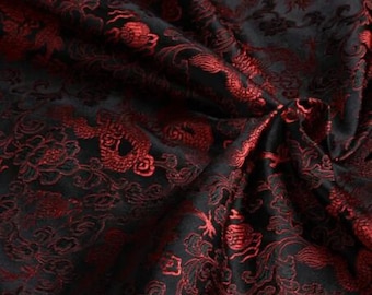 Brocade Fabric, Jacquard Fabric, Black Color Red Dragon Fabric, Ragon Style Brocade Fabric, Cosplay Dress Fabric, By the Half Yard