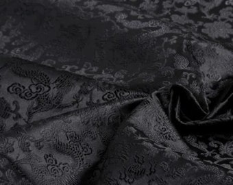 Black Brocade Fabric, Jacquard Fabric, Dragon Style Brocade Fabric, Apparel Fabric, Cosplay Dress Fabric, By the Half Yard