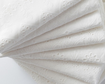 Lace Fabric, White Cotton Fabric With Embroidered Flower, Embroidery Hollow Fabric, Wedding Dress Fabric, Skirt Fabric, By The Half Yard
