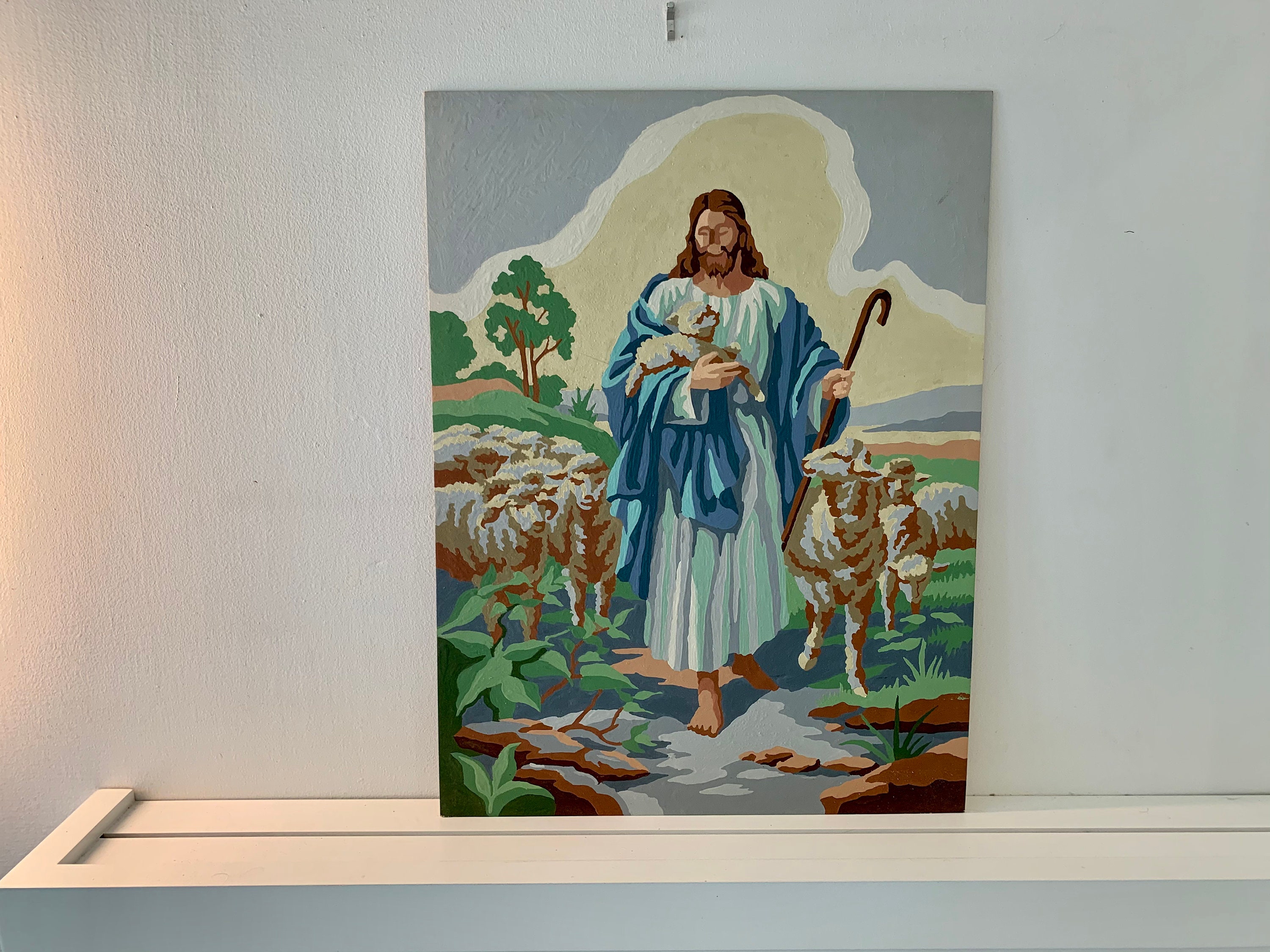 Vintage Paint By Numbers Painting Jesus Christ as Shepherd With His