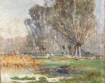 Französisches Öl auf Leinwand. Anfang des 20. Jahrhunderts.