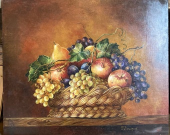Vintage French nature morte. Still Life. Oil on board.