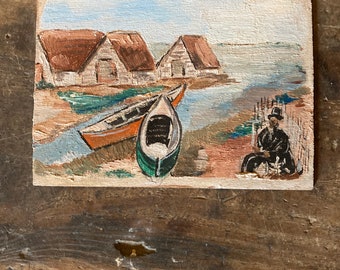 Vintage French painting. Oil on board.