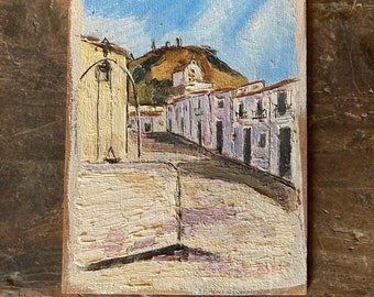 Vintage French painting. Oil on board.