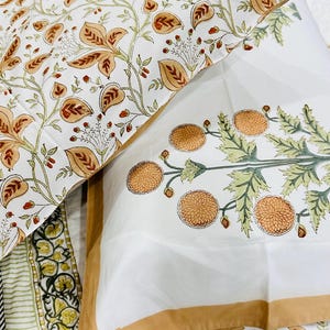 Juego de funda de cama de algodón con estampado de bloques a mano de Jaipuri, fundas de almohada de percal floral para tamaño King y Queen