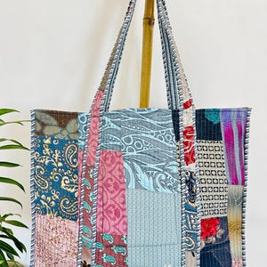Handmade Quilted Floral Tote Bag: Reversible Cotton Shopper